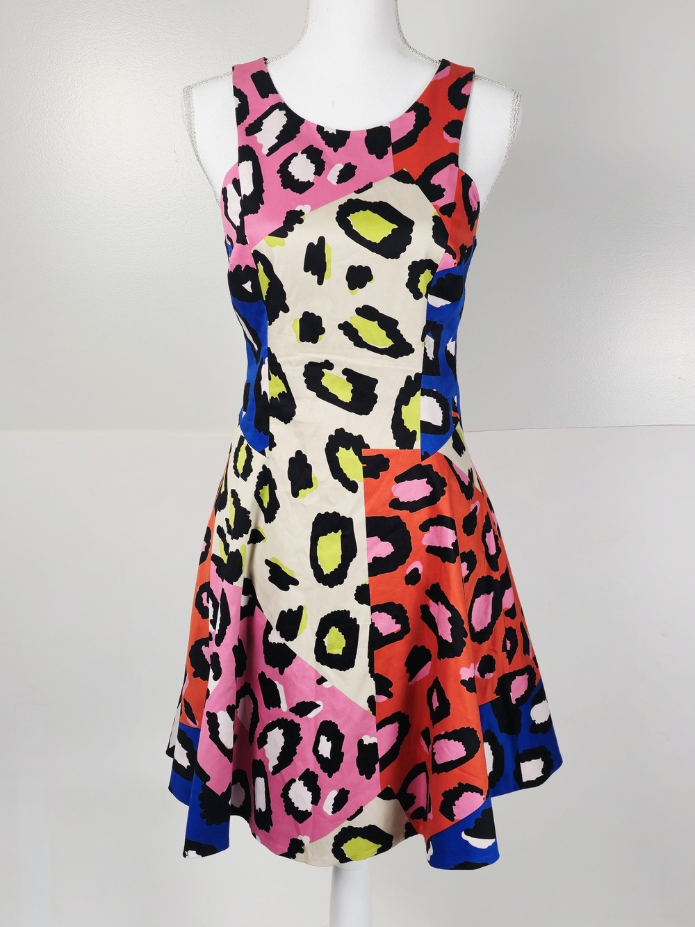 KAREN MILLEN Color-Block Leopard Print Fit and flare Dress, Multi color, Size 6